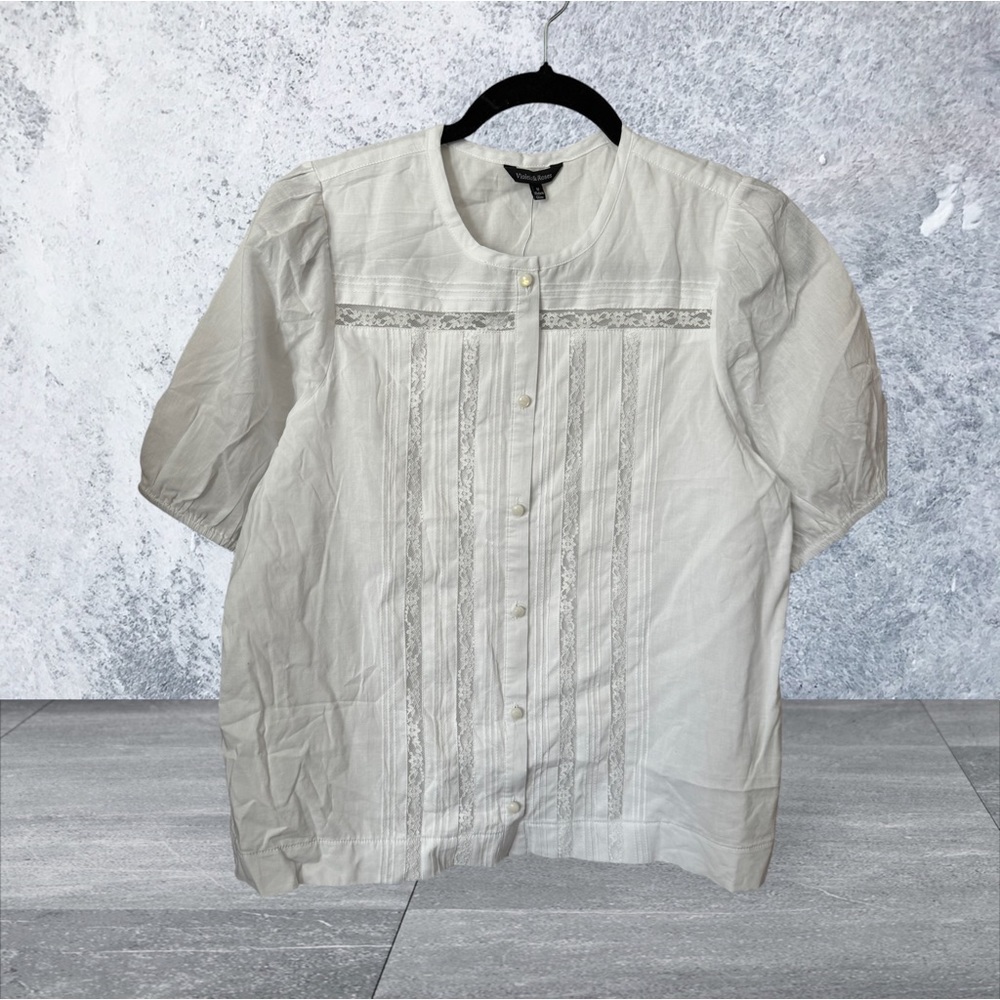 Violets & Roses White Lace Shirt. NWT
